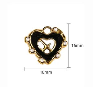 Όμορφο χρυσό μενταγιόν καρδιά με μαύρο σμάλτο και λευκές πέρλες, αξεσουάρ κοσμημάτων DIY.