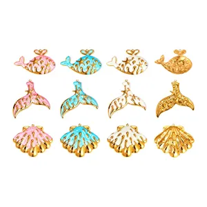 Roestvrij Staal 18K Verguld Oceaan Walvis Visstaart Schelp Druppelolie Bedels Voor DIY Sieraden Maken Ketting Armband Accessoire