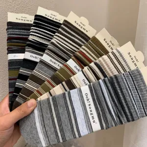 Women Korean Style Contrast Color Striped Mid Tube Socks Casual Combed Cotton Breathable Sweat Absorbing Fashion Hosiery