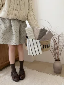 Autumn vintage brown lace mid-tube socks, Korean ins style hollow diamond knit socks.