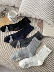 Herren Fruehherbst Wadenlange Freizeitsocken Baumwolle Einfarbig Minimalistisch 5er Set