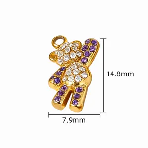 Gold rhinestone bear pendant DIY jewelry charm sparkle crystal cute animal accessory