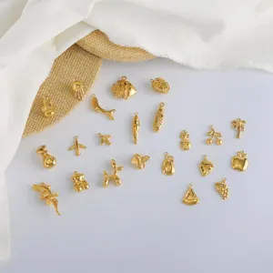 Χρυσά μενταγιόν από ανοξείδωτο χάλυβα για DIY κοσμήματα με σχέδια ζώων και φρούτων