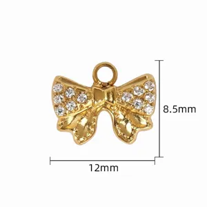 Gold bow rhinestone pendant charm for DIY jewelry making necklace bracelet accessories 8.5x12mm