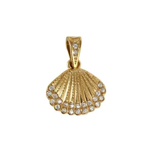 Gold seashell pendant with sparkling crystal stones, perfect for DIY jewelry necklaces.