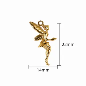 Χρυσό μενταγιόν νεράιδα από ανοξείδωση 22x14mm DIY αξεσουάρ κοσμημάτων γυαλιστερό