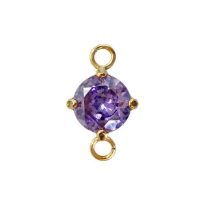 Ciondolo connettore rotondo in zircone viola a doppio anello per creazione gioielli fai da te