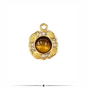 French retro tiger eye cat eye pendant stainless steel DIY necklace jewelry accessory new