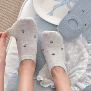 Korean style floral print women low cut invisible boat socks breathable thin summer socks