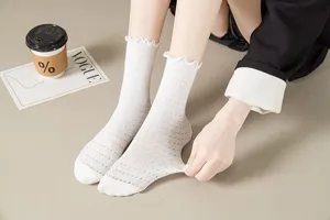 White summer ruffled lace crew socks sweet JK uniform hosiery breathable mesh ankle socks