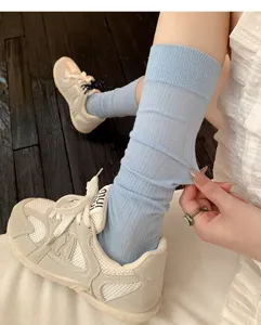Summer thin cotton mesh breathable mid-calf socks sweet ballet style stackable socks.