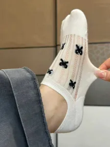 Sommer atmungsaktive Netz-Bootssocken für Damen mit süßen Schleifen und hoher Elastizität.
