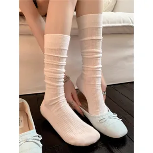 White stacked socks women summer thin breathable mesh ballet style cute mid-tube socks