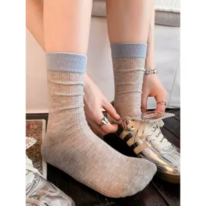 Dames Zomer Dun Ademend Middelhoge Buis Katoen Sokken Effen Kleur Slouch Sokken Zoete Ballet Stijl Casual Lange Sokken