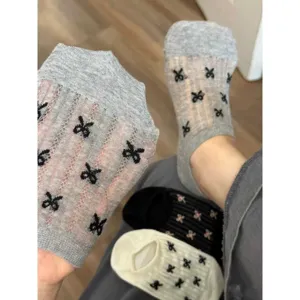 Damen Süß Atmungsaktives Mesh Füßlinge Baumwollmischung Low Cut Unsichtbare Socken Schleife Sommer Dünne Socken