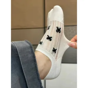 Damen Sommer Mesh Bootssocken mit schwarzen Schleifen atmungsaktive dünne rutschfeste Socken