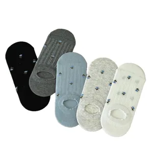 Korean style floral invisible low-cut boat socks for women, breathable summer socks 5 pairs.
