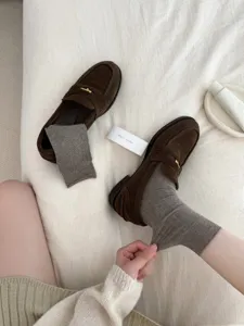 Korean style vertical ribbed mid-tube cotton socks for women, early autumn versatile solid color.