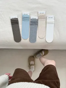 Korean style ribbed stackable socks mid tube pure color casual comfortable daily wear 5 pairs