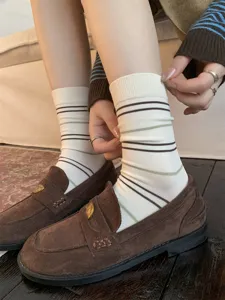 Koreaanse vintage stijl gestreepte middelhoge sokken voor dames, comfortabel katoen.