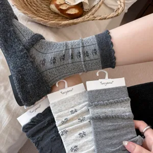 Women Slouch Socks Cute Floral Bowknot Jacquard Cotton Mid Tube Socks Vintage Sweet Casual Daily Hosiery