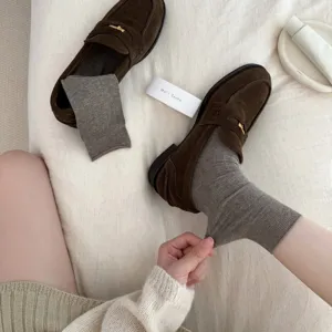 Women's Korean Style Solid Color Ribbed Slouch Socks Mid-Tube Breathable Everyday Casual Cotton Socks