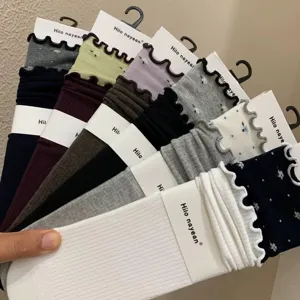 Korean style ruffled floral women socks autumn new cotton cute mid-tube stack socks