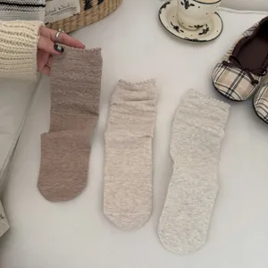Women vintage hollow out ruffles mid tube socks elegant casual breathable slouchy socks