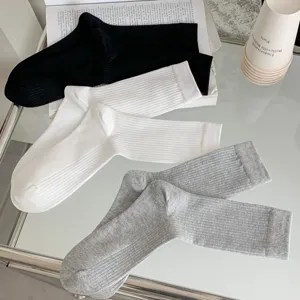 Chaussettes mi-hautes côtelées en pur coton pour femmes été respirantes et confortables