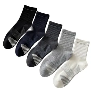 Herren Mittelsocke Freizeit Baumwollsocke einfarbig Business lange Socke mit Sohlentextur 5er Pack.