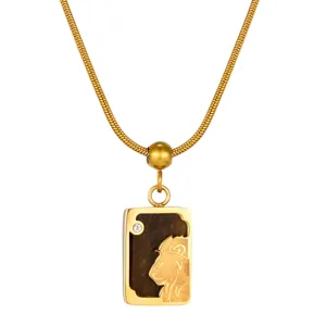 Collier pendentif carte de tarot en pierre naturelle acier inoxydable doré femme