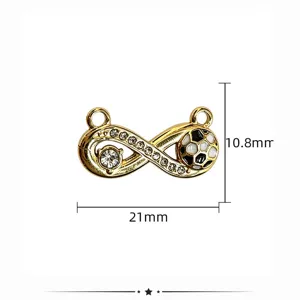 Gold infinity soccer charm connector with rhinestones and crystal for DIY jewelry making