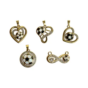 Stainless Steel Football Heart Charms Rhinestone Enamel 18K Gold Plated Infinity Football Pendant For DIY Jewelry Accessories