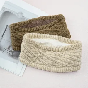 Fascia per capelli in maglia foderata in pile largo da donna, accessorio invernale caldo