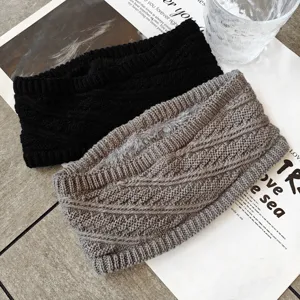 Fascia per capelli larga in maglia di pile paraorecchie invernale calda nero grigio 1pz