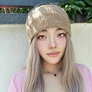 Serre-tête Large Tricoté pour Femme Extensible Acrylique Doux Chauffe-oreilles Hiver Yoga Sport Couleur Unie Turban