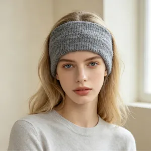 Bandeau tricoté côtelé uni large cache-oreilles d'hiver accessoire de cheveux de yoga doux femme