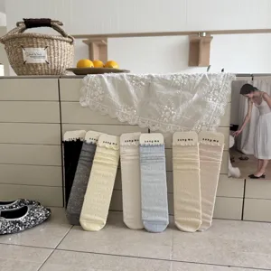 Sweet ruffle mesh mid-calf socks for women, cute bow lace hollow out thin summer stockings.