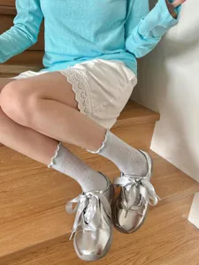 Sheer ruffle socks for women, hollow mesh floral lace mid-calf socks, sweet summer hosiery.