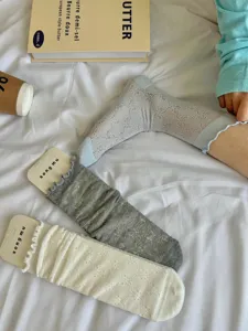 Songmu ruffles lace hollow mesh mid-tube socks sweet bow stacking socks thin spring summer