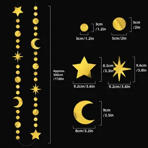 Gold star moon hanging garland banner size chart for party wedding birthday decoration supplies