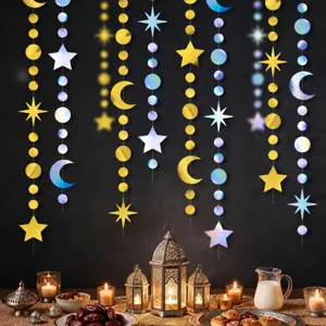 Laser Star Moon Dot Hanging Garland Decorations For Birthday Wedding Party Graduation Festival Shiny Paper Streamer Ornaments