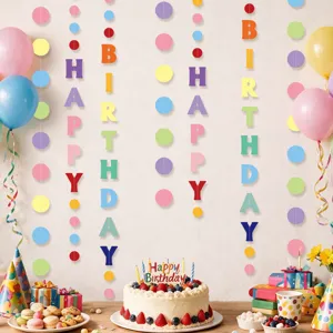 Colorful Happy Birthday Letter Banner Garland Macaron Polka Dot Sewn Paper Hanging Decoration For Kids Party Background Decor