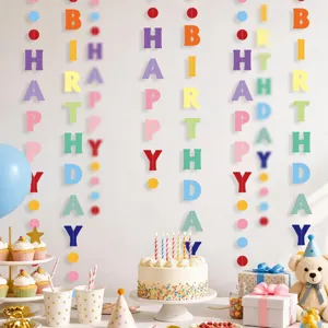 Colorful happy birthday hanging banner garland for kids party decoration background setup