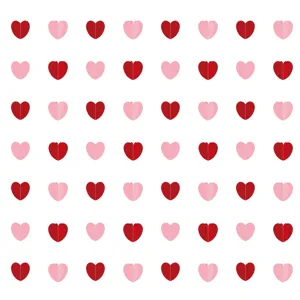 Detail view of 3D paper heart garland featuring red and pink hanging hearts for party decor.