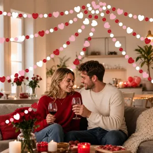 Valentine day heart garland hanging party decoration red pink white paper banner for wedding