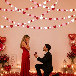 Valentine's day heart garland hanging paper banner for romantic wedding engagement party decor.