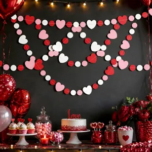 Valentine's Day Heart Paper Garland Banner Stitched Pink Red White Heart Circle Hanging Decoration For Wedding Engagement Party Supplies