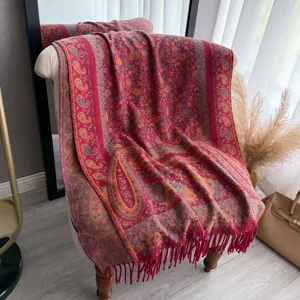 Scialle foulard lungo con frange jacquard paisley boho da donna elegante accessorio moda