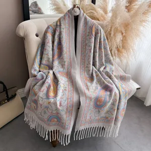 Sciarpa Scialle Jacquard Paisley Boho con Frange Elegante Donna Coperta Lunga Stola